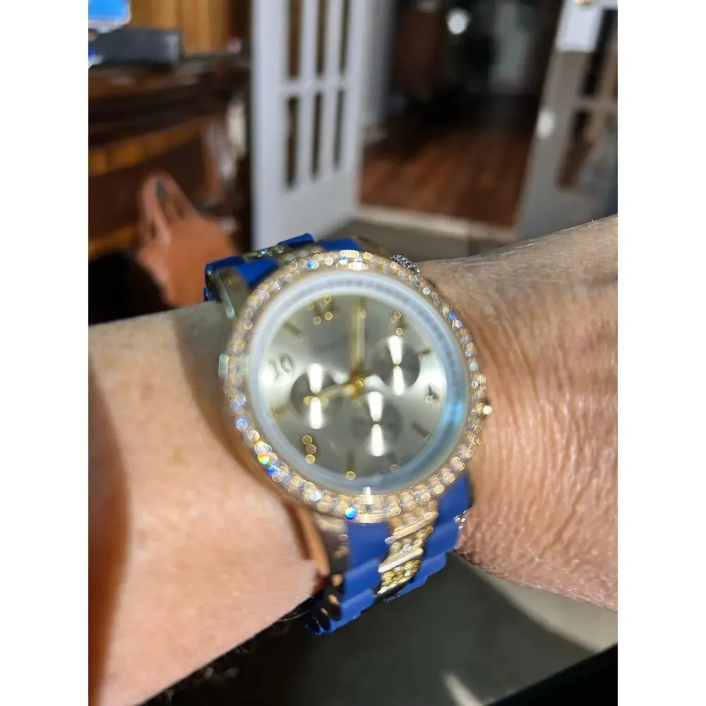 Jessica Carlyle Women’s Watch Model 6882Blue Silicone, Gold Tone, Crystal Bezel